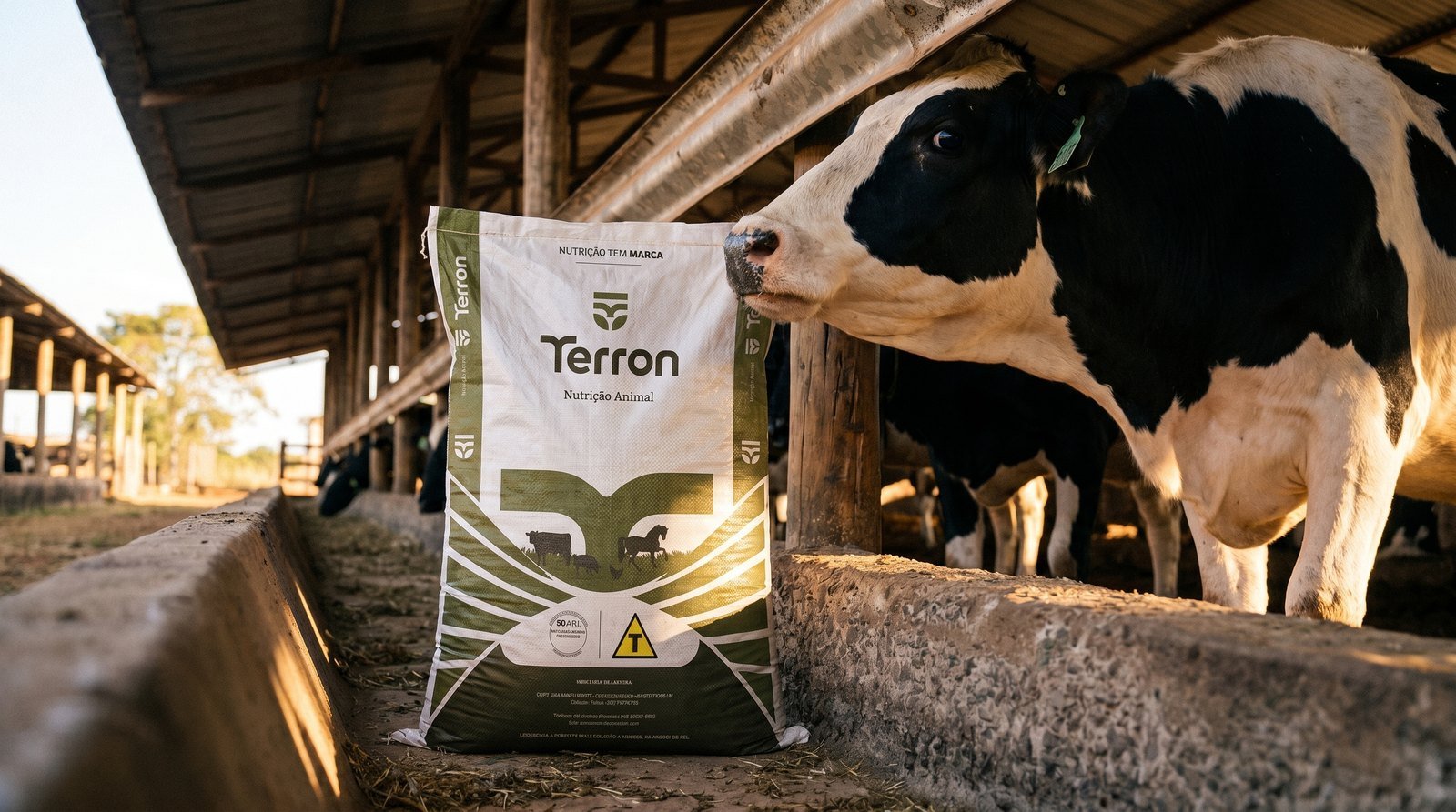 Sacaria da Terron empilhada no curral, pronta para o produtor